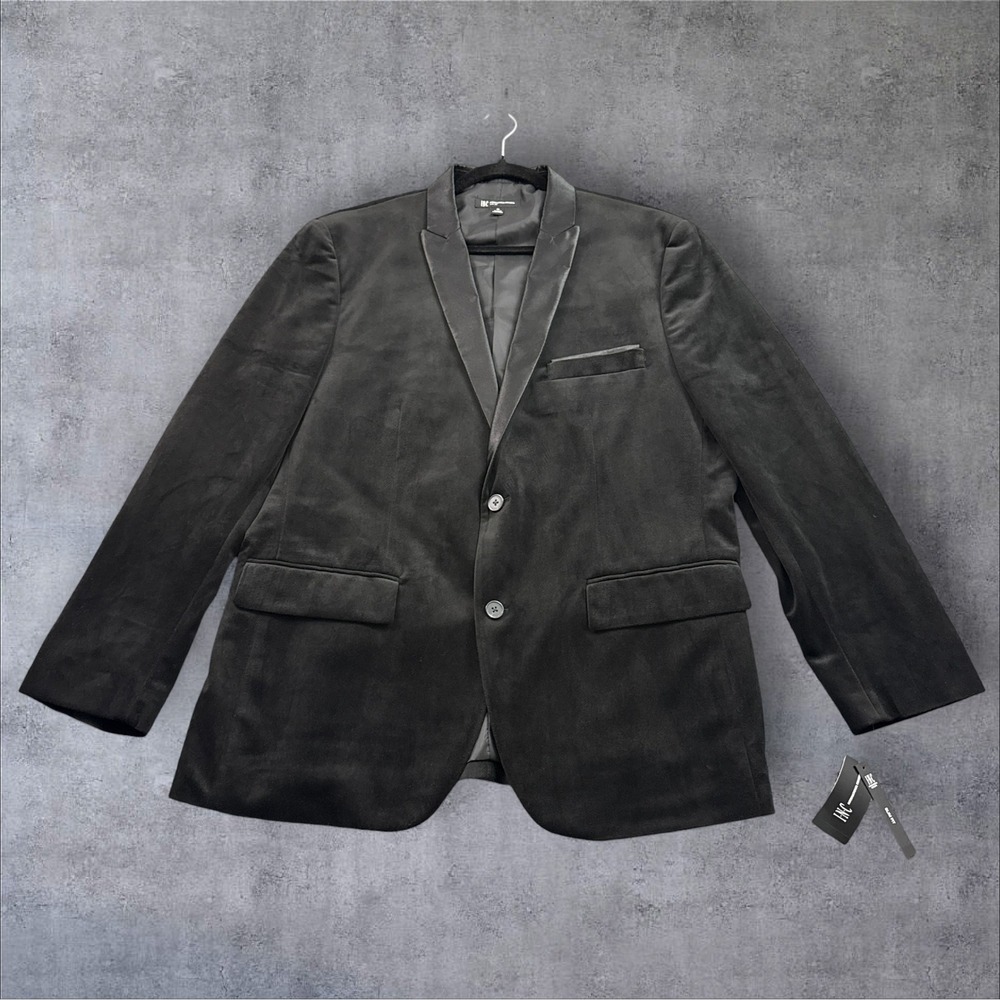 INC Blazer Mens XL Black Slim Fit Velvet Satin Lapel Two Button Formal Jacket